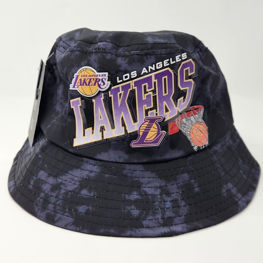 Los Angeles LA‎ Lakers Bucket Hat Tie Dye Black Blue One Size Fits NBA Official